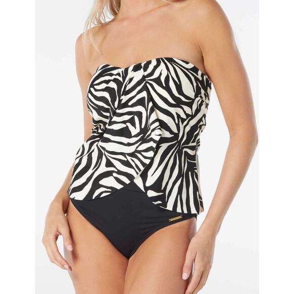 Vince Camuto Optic Zebra Draped Bandeau Bikini ToP L NWT - Picture 1 of 5
